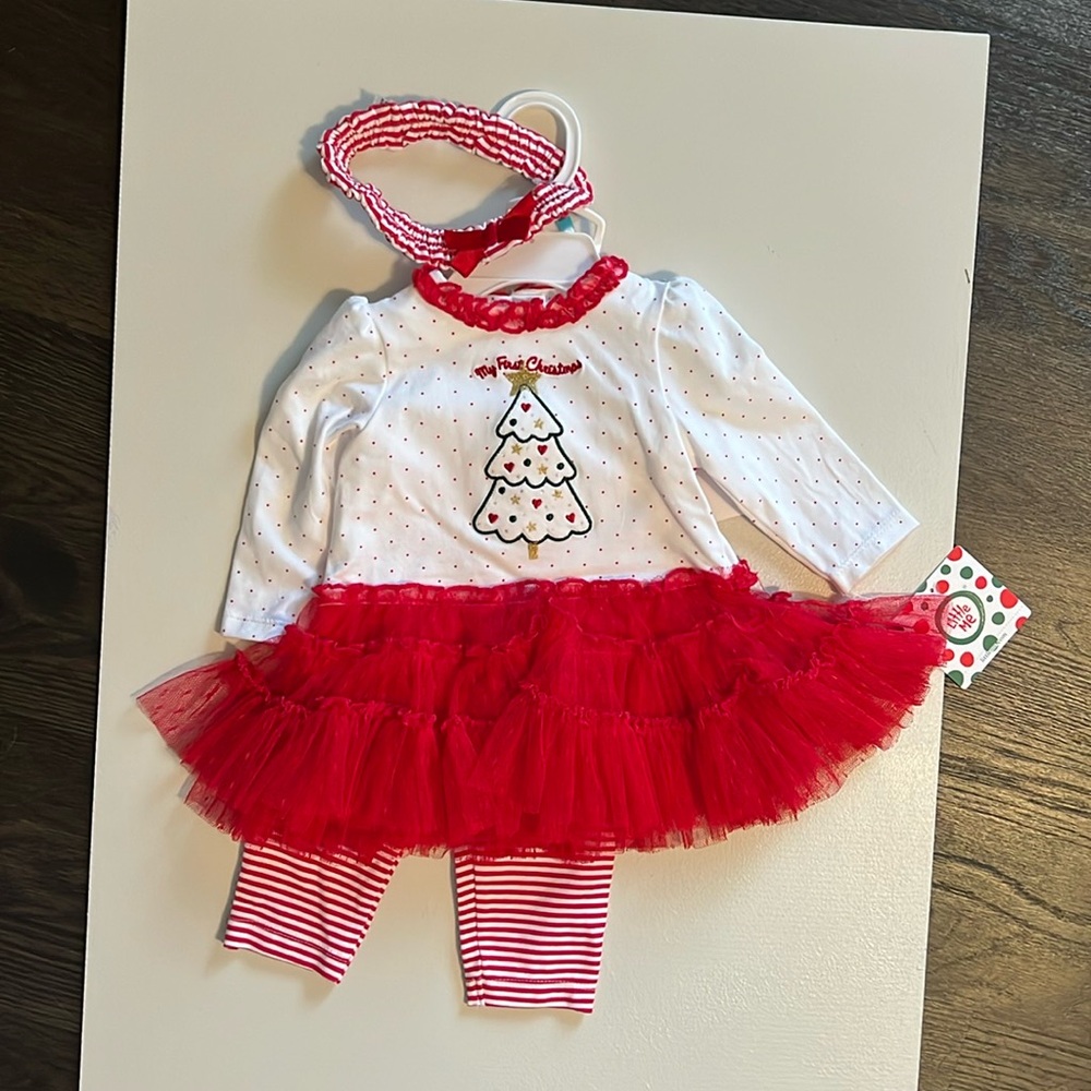 3 piece Little Me My First Christmas outfit.
